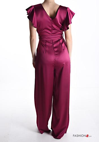 Satin volantärmel Overall mit V-Ausschnitt mit schärpe mit Reißverschluss - ph 2