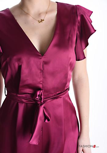 Satin volantärmel Overall mit V-Ausschnitt mit schärpe mit Reißverschluss - ph 4