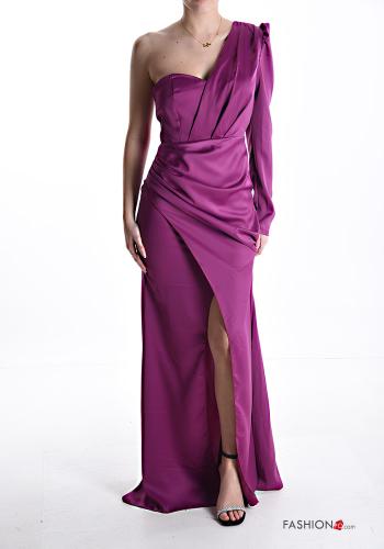 Satin one shoulder lange Kleid mit Reißverschluss mit schlitz - ph 1