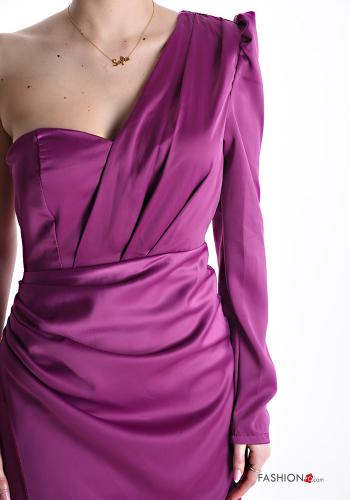 Satin one shoulder lange Kleid mit Reißverschluss mit schlitz - ph 4