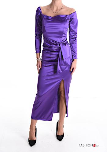 satin long sleeve Dress bardot neckline with split with cups with zip