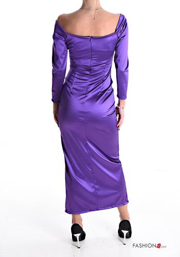 satin long sleeve Dress bardot neckline with split with cups with zip - ph 2