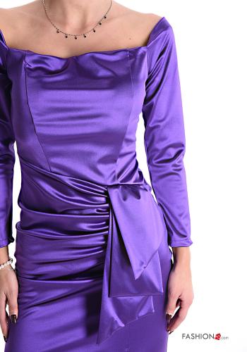 satin long sleeve Dress bardot neckline with split with cups with zip - ph 4