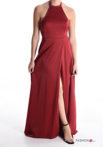 long backless satin Dress with cups with split with zip