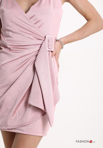 Robe Sans Manches satin avec ceinture avec fermeture éclair à col en V - ph 4