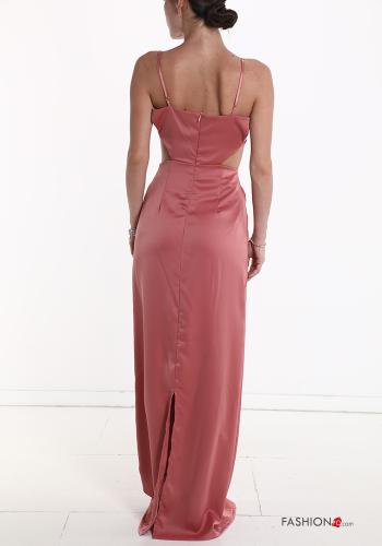 Satin rückenfrei Kleid mit Hosenträgern mit schlitz - ph 2