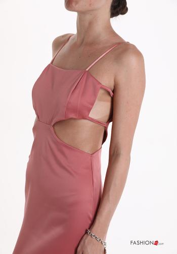 Satin rückenfrei Kleid mit Hosenträgern mit schlitz - ph 4