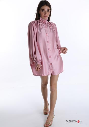 Robe chemise  à col roulé satin avec des boutons - ph 1