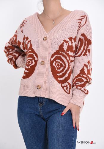 Floral print v-neck Cardigan with buttons - ph 1