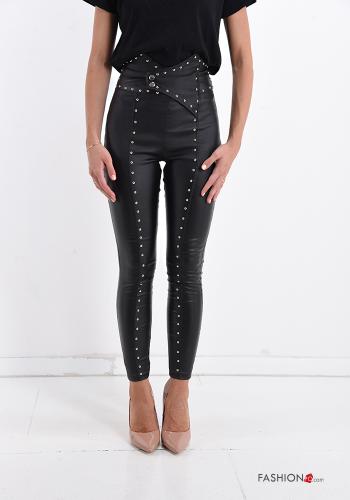 Leggings imitación de cuero con botones con tachuelas - ph 1