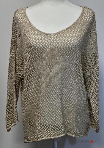 long sleeve fishnet Sweater plunging neckline