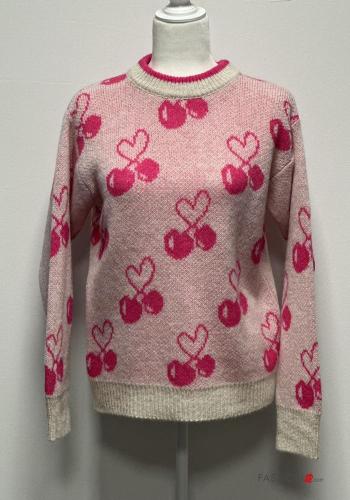 Printed long sleeve crew neck Wool Mix Sweater - ph 1