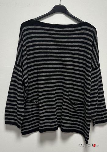 lange ärmel Strickpullover aus Kaschmir-Mischung mit Taschen - ph 1