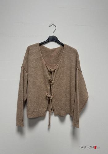 lange ärmel Strickjacke aus Wollmischung mit knoten - ph 1