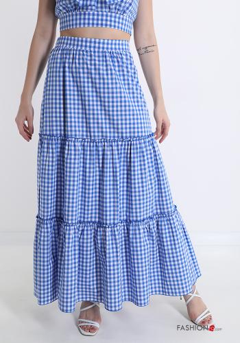 Skirt in Cotton  with flounces midi Vichy checked print - ph 1