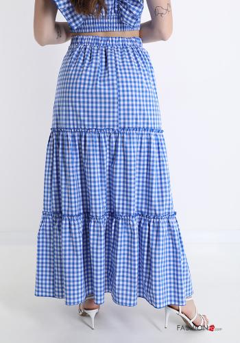 Skirt in Cotton  with flounces midi Vichy checked print - ph 2