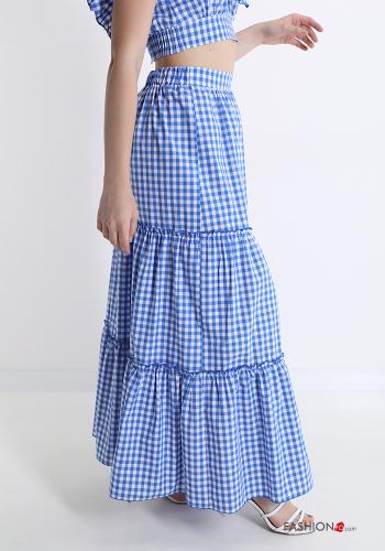 Skirt in Cotton  with flounces midi Vichy checked print - ph 3