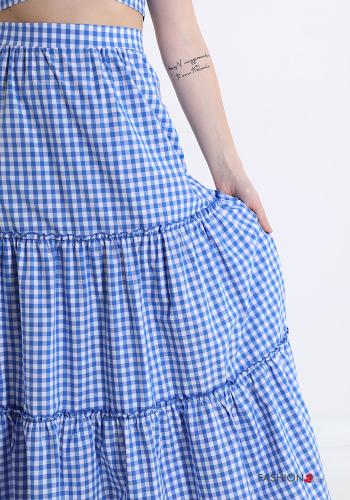 Skirt in Cotton  with flounces midi Vichy checked print - ph 4