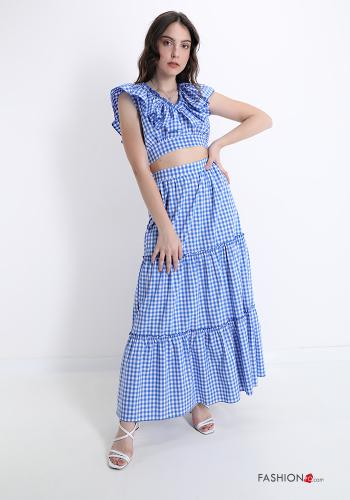 Skirt in Cotton  with flounces midi Vichy checked print - ph 5
