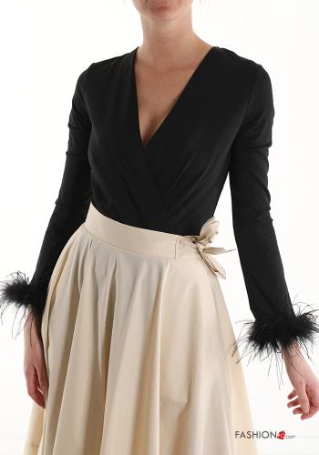 Body con cuello en v con plumas - ph 1