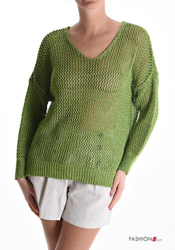 Maglione lurex a rete scollo a V - ph 1