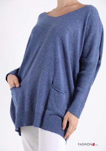 Cashmere Blend Sweater with pockets with v-neck