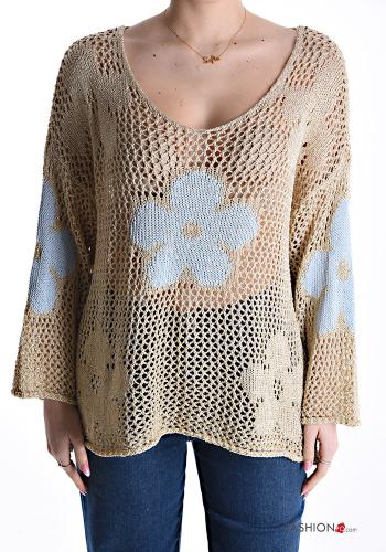 Floral fishnet Sweater with v-neck