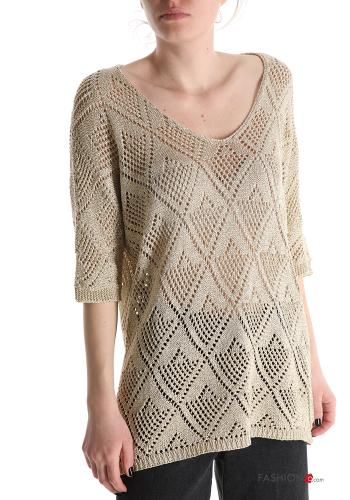 lurex short sleeve Sweater with v-neck - ph 1