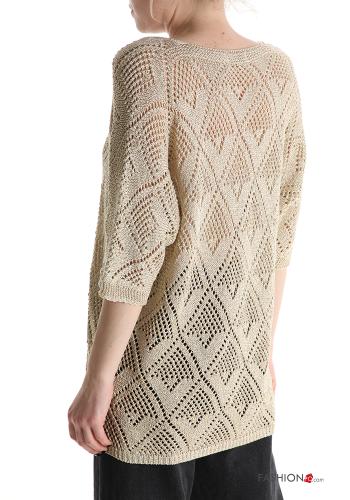 lurex short sleeve Sweater with v-neck - ph 2