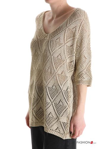 lurex short sleeve Sweater with v-neck - ph 3