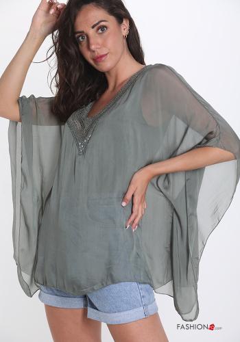 Blusa de Seda encaje escote en v - ph 1