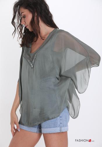 Blusa de Seda encaje escote en v - ph 3