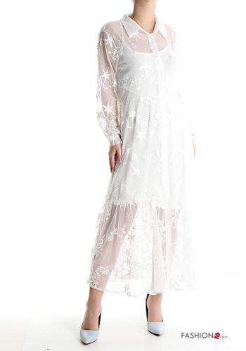 Vestido camisero encaje largo Estampado de estrellas con volantes - ph 1