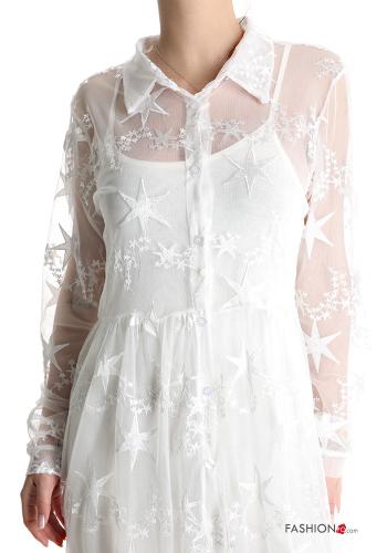 Vestido camisero encaje largo Estampado de estrellas con volantes - ph 4