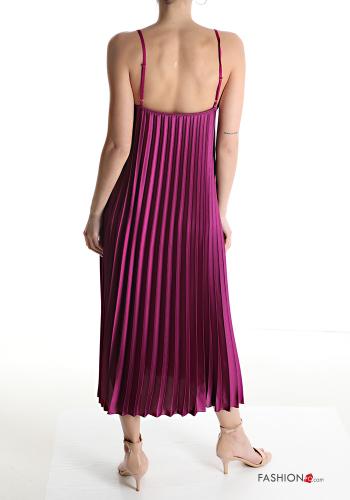 Vestido Sin Mangas encaje satén con plisado con cuello en v - ph 2