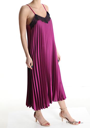 Vestido Sin Mangas encaje satén con plisado con cuello en v - ph 3