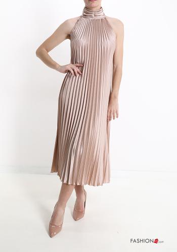 Vestido Sin Mangas de cuello alto satén con plisado - ph 1