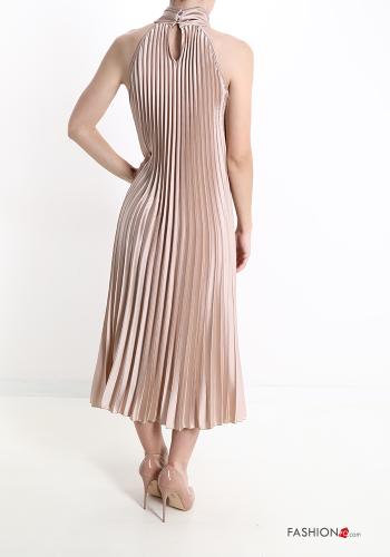 Vestido Sin Mangas de cuello alto satén con plisado - ph 2