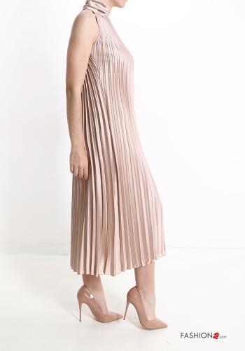 Vestido Sin Mangas de cuello alto satén con plisado - ph 3