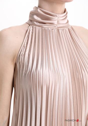 Vestido Sin Mangas de cuello alto satén con plisado - ph 4