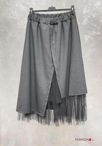 Houndstooth tulle asymmetrical Skirt with elastic
