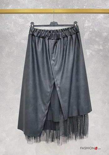 faux leather asymmetrical tulle Skirt with elastic - ph 1