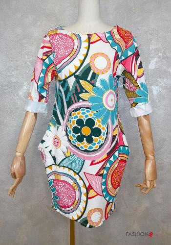 Vestido de Algodón Estampado Floral con bolsillos manga tres cuartos
