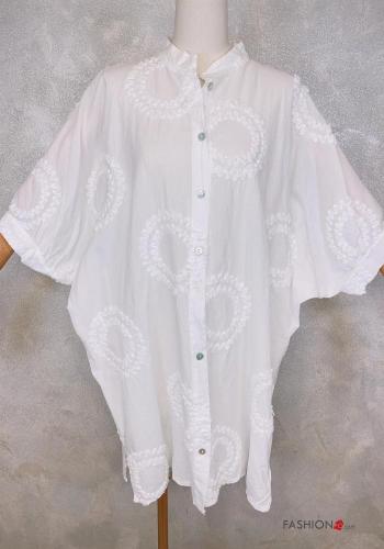 Embroidered Cotton Shirt 3/4 sleeve