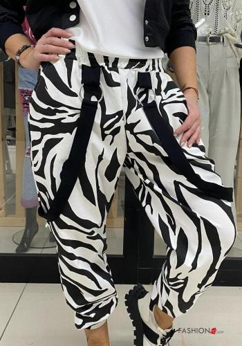 Pantalone in Cotone cavallo basso Fantasia animalier con tasche con elastico