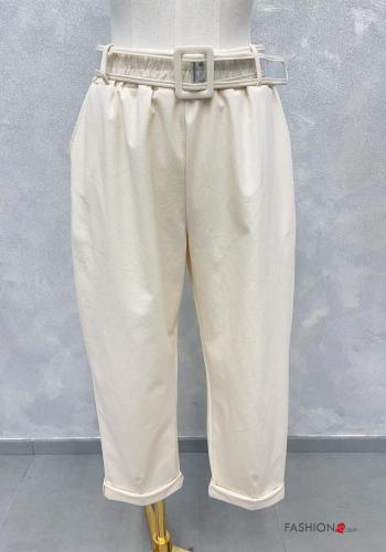 Pantalones de Algodón con bolsillos con cinturón con elástico