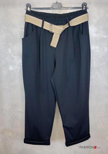 Cotton Trousers with belt with elastic with pockets