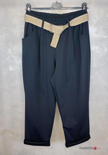 Hose aus Baumwolle mit Gürtel mit gummizug mit Taschen - ph 1