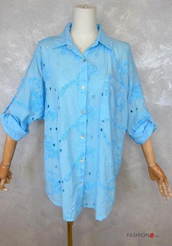 Camicia in Cotone con colletto Fantasia ricamata con bottoni con tasche - ph 1