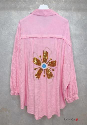Camicia in Cotone maniche lunghe con colletto con paillettes con bottoni - ph 1